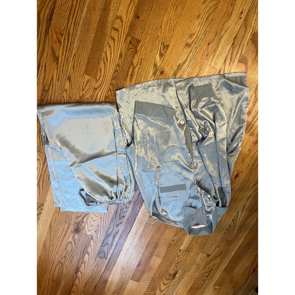 Victoria's Secret Sage Satin Pajama Set Long Sleeve Button Up Pants Large
